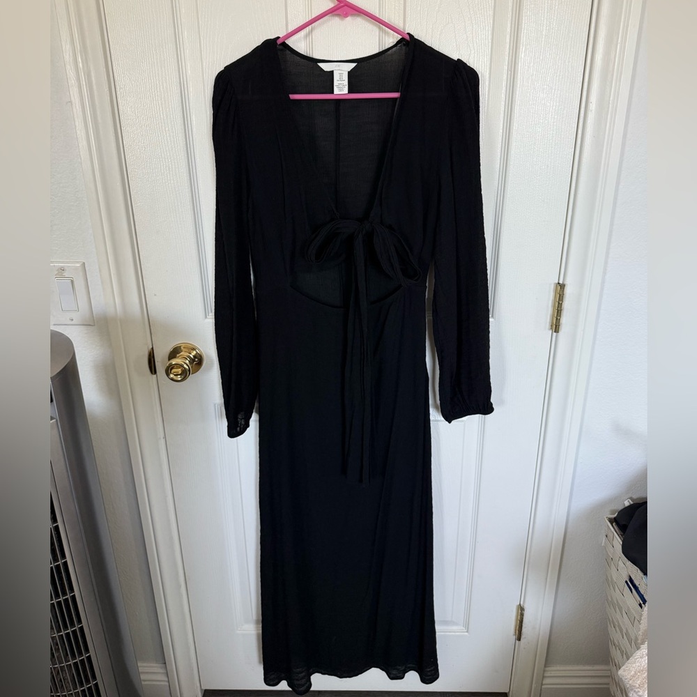 H&M sheer black front tie dress